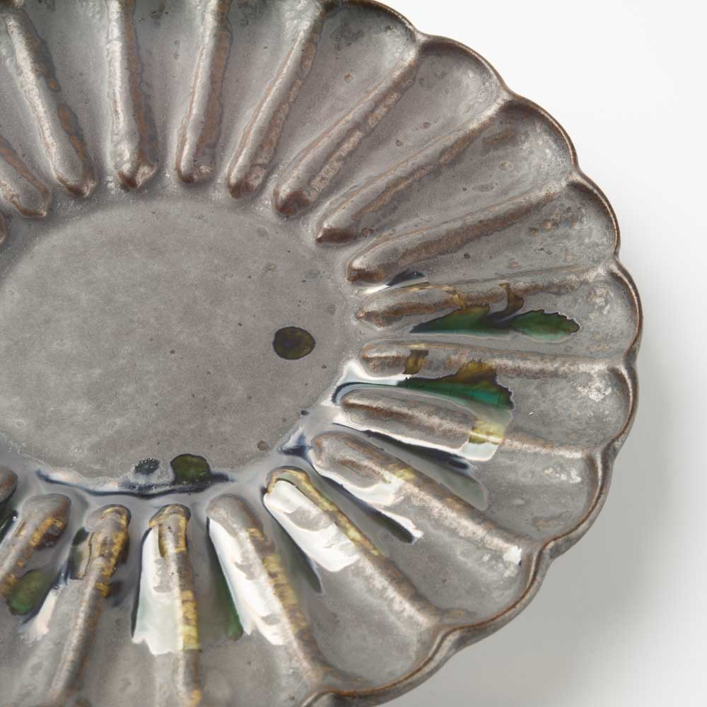 yoshida pottery 輪花皿 さびいろすす yoshida pottery 陶磁器作家もの