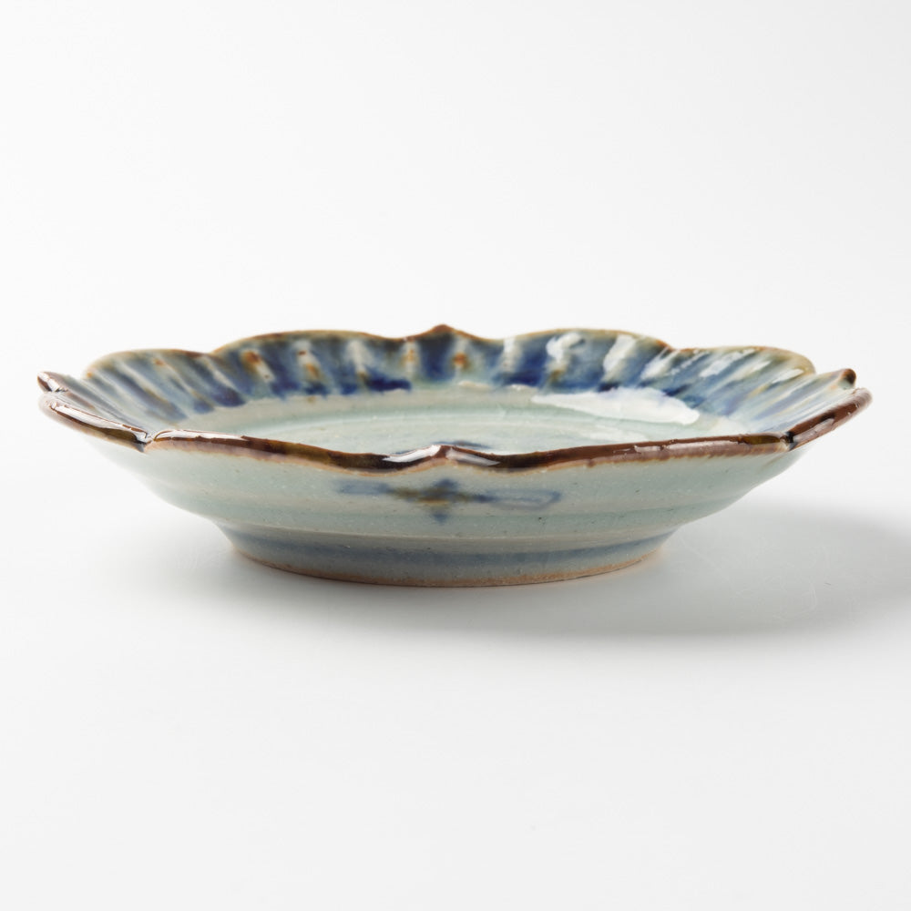 砥部焼 陶房遊 3寸輪花リム皿 錆青 砥部焼 陶房遊 砥部焼