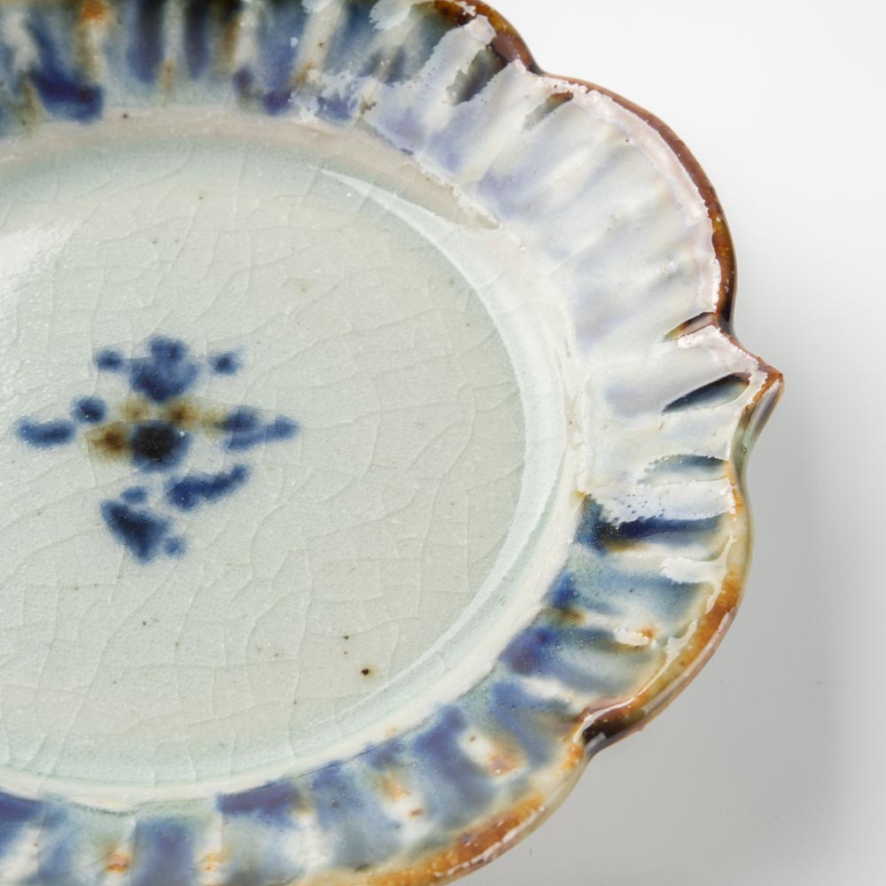 砥部焼 陶房遊 3寸輪花リム皿 錆青 砥部焼 陶房遊 砥部焼