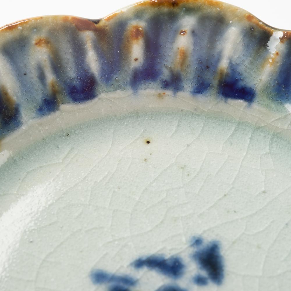 砥部焼 陶房遊 3寸輪花リム皿 錆青 砥部焼 陶房遊 砥部焼