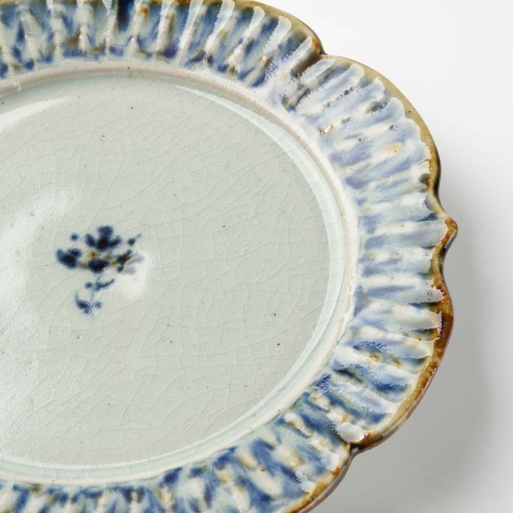 砥部焼 陶房遊 6.5寸輪花リム皿 錆青 砥部焼 陶房遊 砥部焼