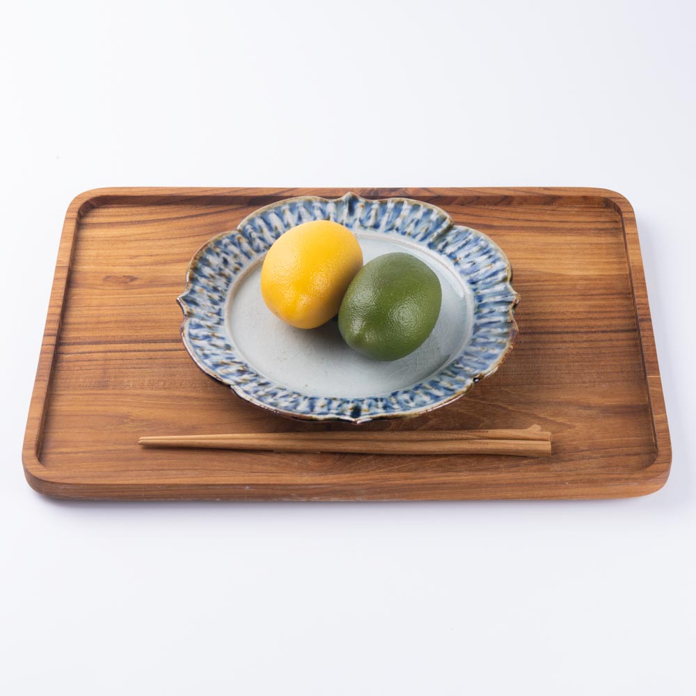 砥部焼 陶房遊 6.5寸輪花リム皿 錆青 砥部焼 陶房遊 砥部焼