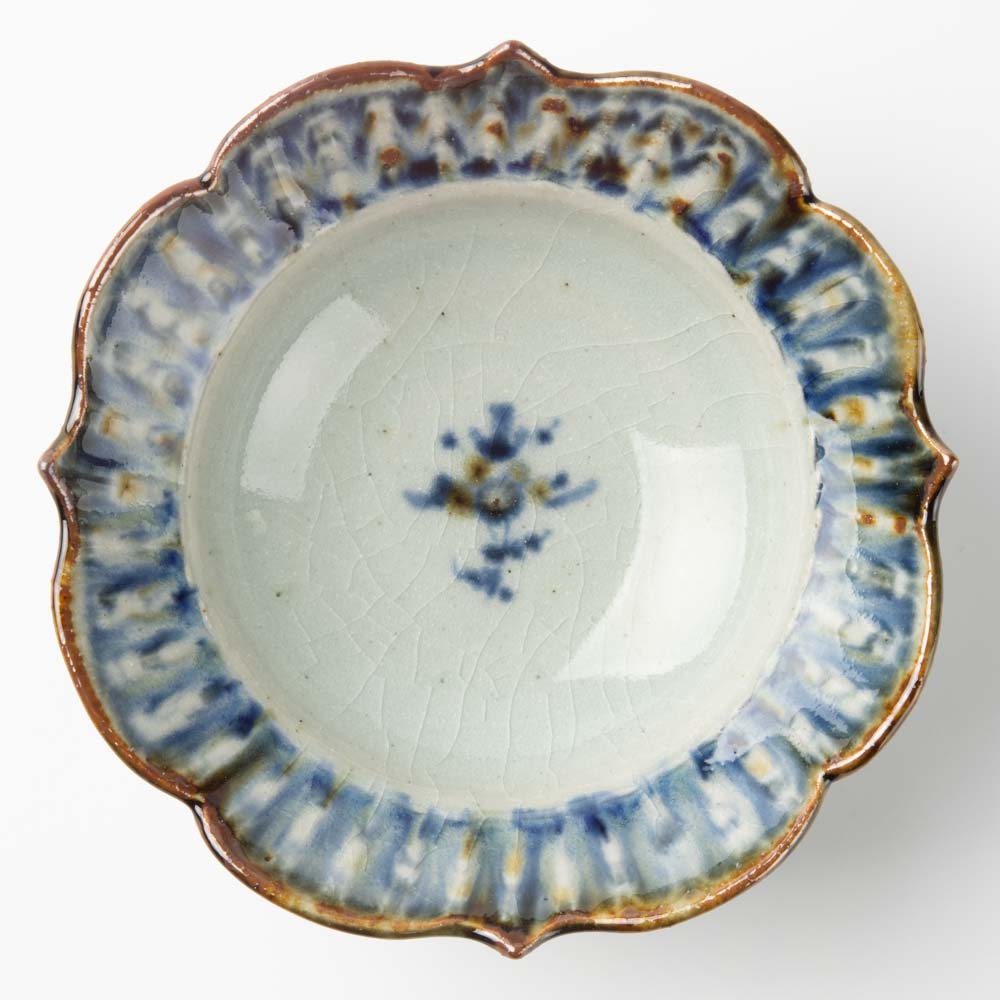 砥部焼 陶房遊 輪花リム鉢(小) 錆青 砥部焼 陶房遊 砥部焼