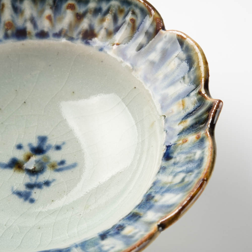 砥部焼 陶房遊 輪花リム鉢(小) 錆青 砥部焼 陶房遊 砥部焼