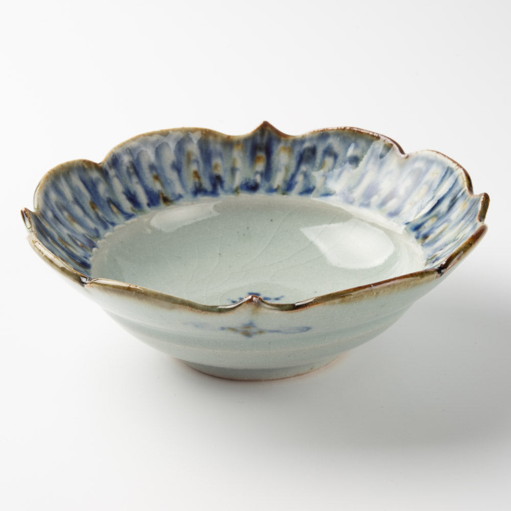 砥部焼 陶房遊 輪花リム鉢(中) 錆青 砥部焼 陶房遊 砥部焼