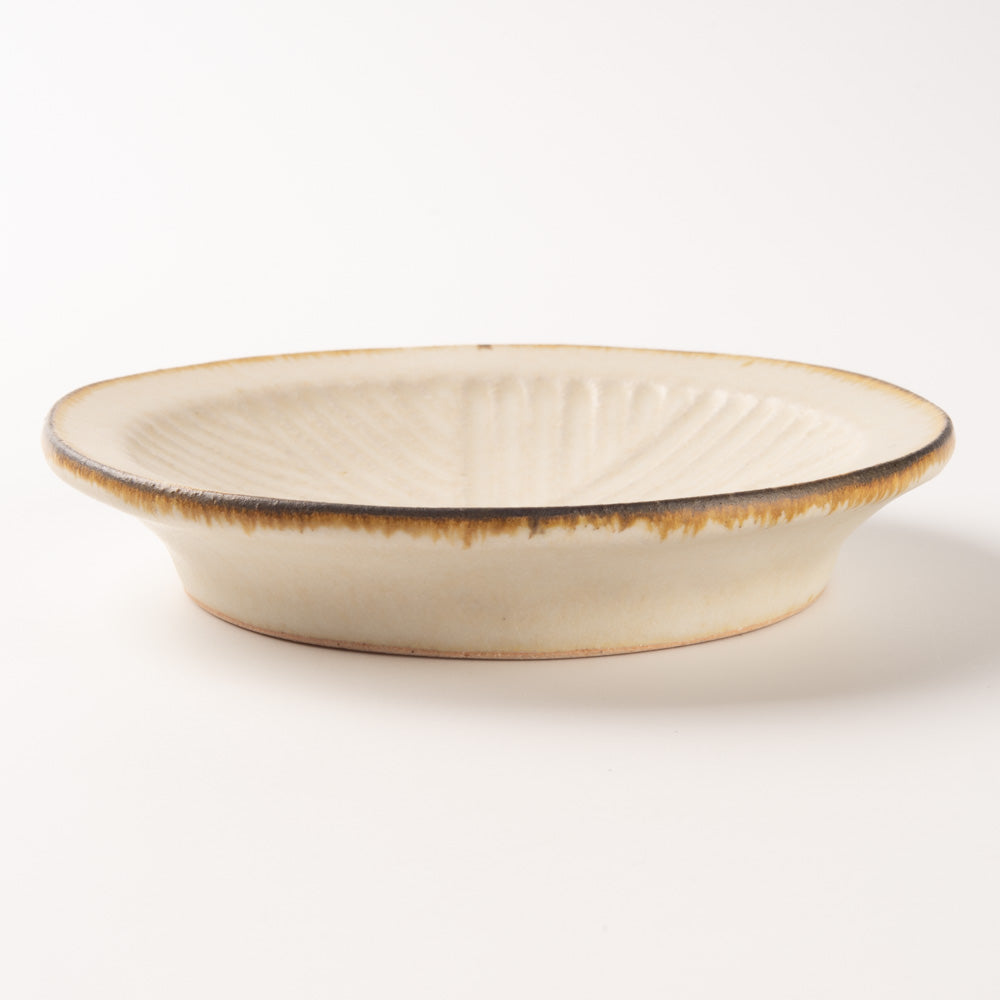 作家 沖本東 石臼小皿 アイボリー 作家 沖本東 陶磁器作家もの