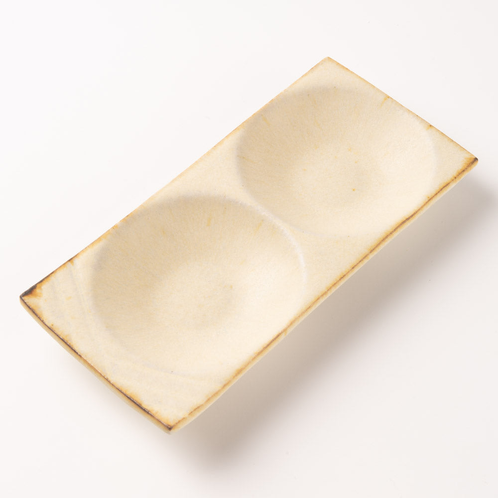 作家 沖本東 二菜豆皿 アイボリー 作家 沖本東 陶磁器作家もの