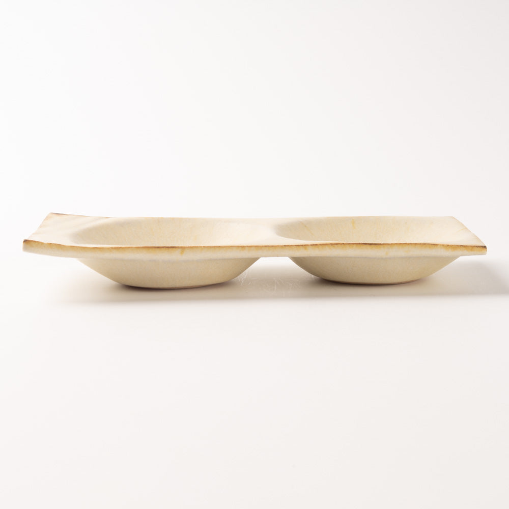 作家 沖本東 二菜豆皿 アイボリー 作家 沖本東 陶磁器作家もの