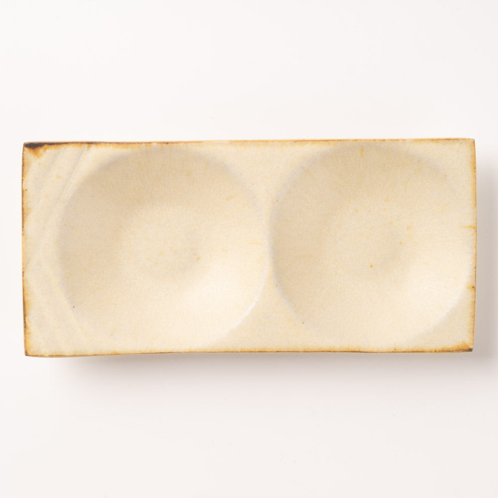 作家 沖本東 二菜豆皿 アイボリー 作家 沖本東 陶磁器作家もの