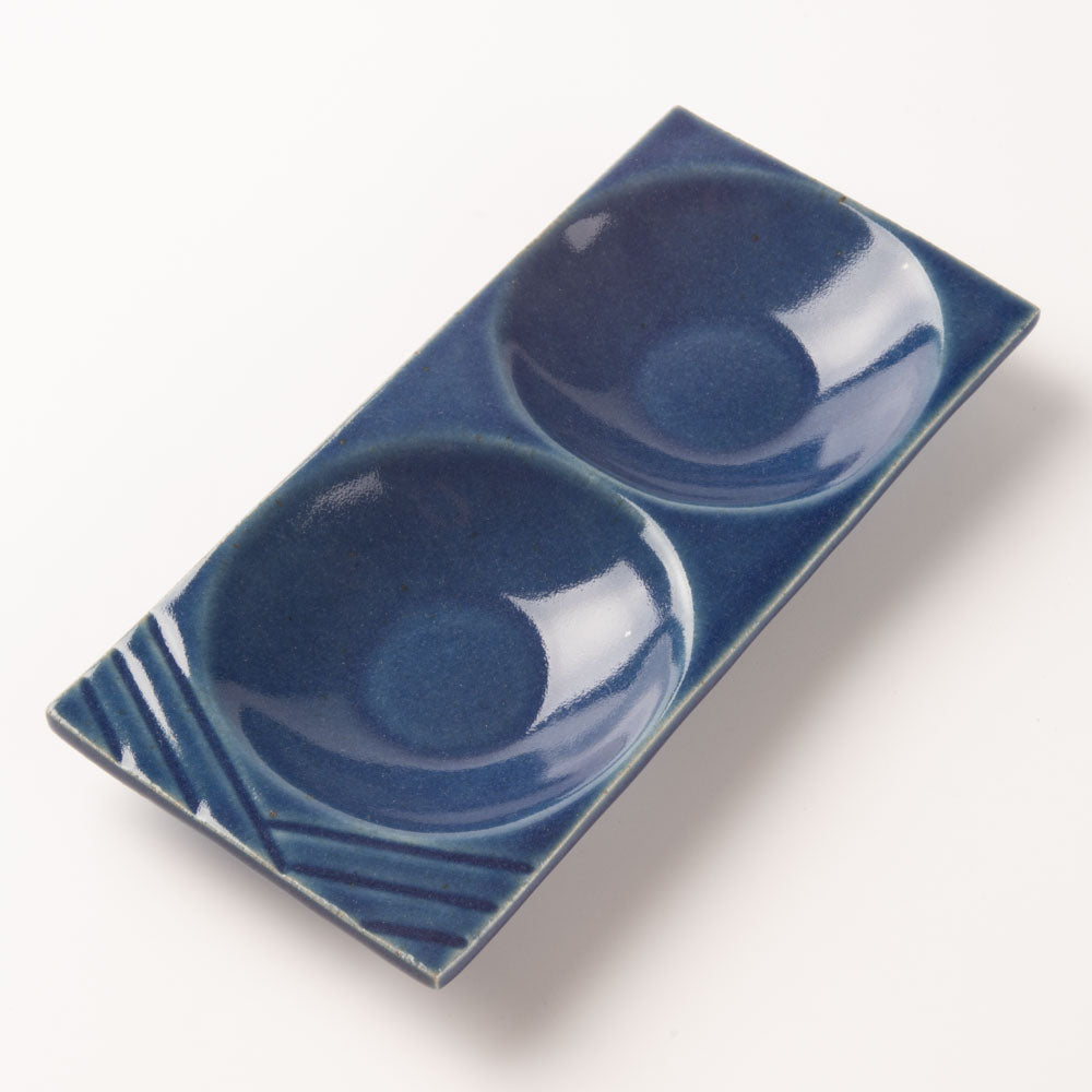 作家 沖本東 二菜豆皿 瑠璃釉 作家 沖本東 陶磁器作家もの