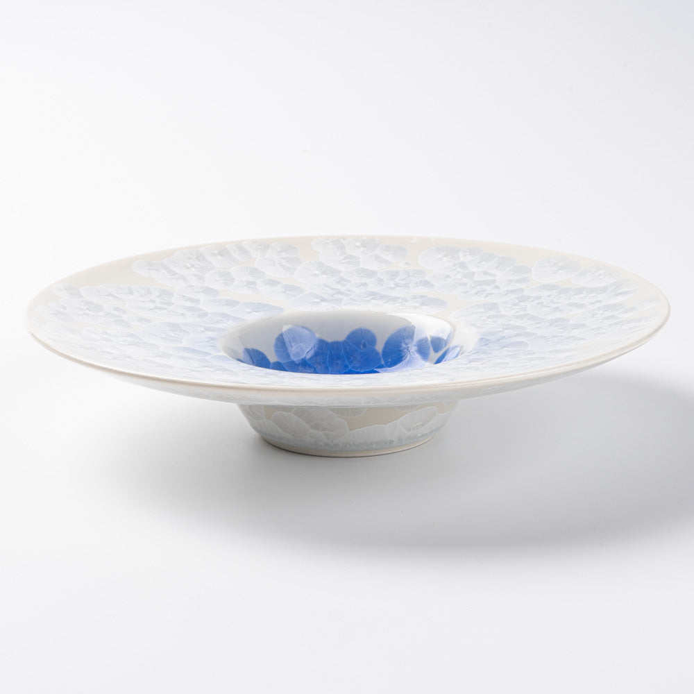 京焼・清水焼 陶あん 花結晶 リム皿(青白) 京焼・清水焼 陶あん 京焼・清水焼