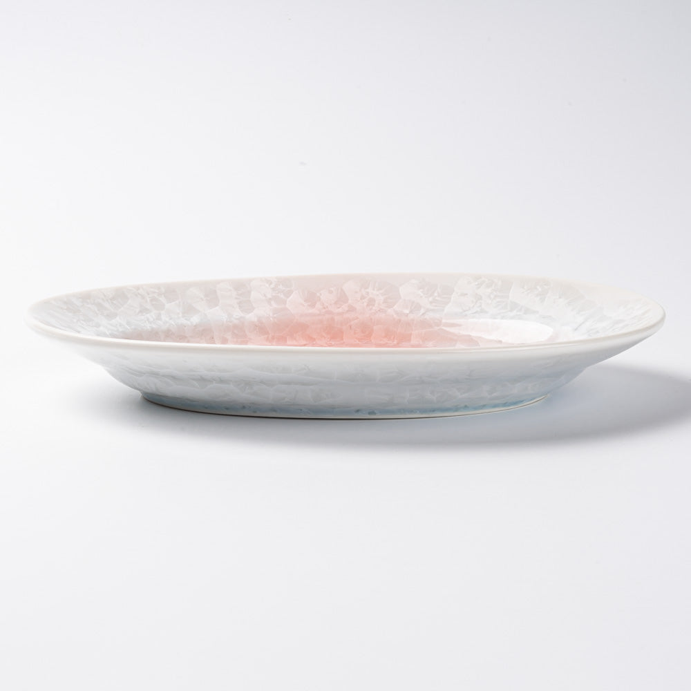 京焼・清水焼 陶あん 花結晶 オーバル皿 中(桃白) 京焼・清水焼 陶あん 京焼・清水焼