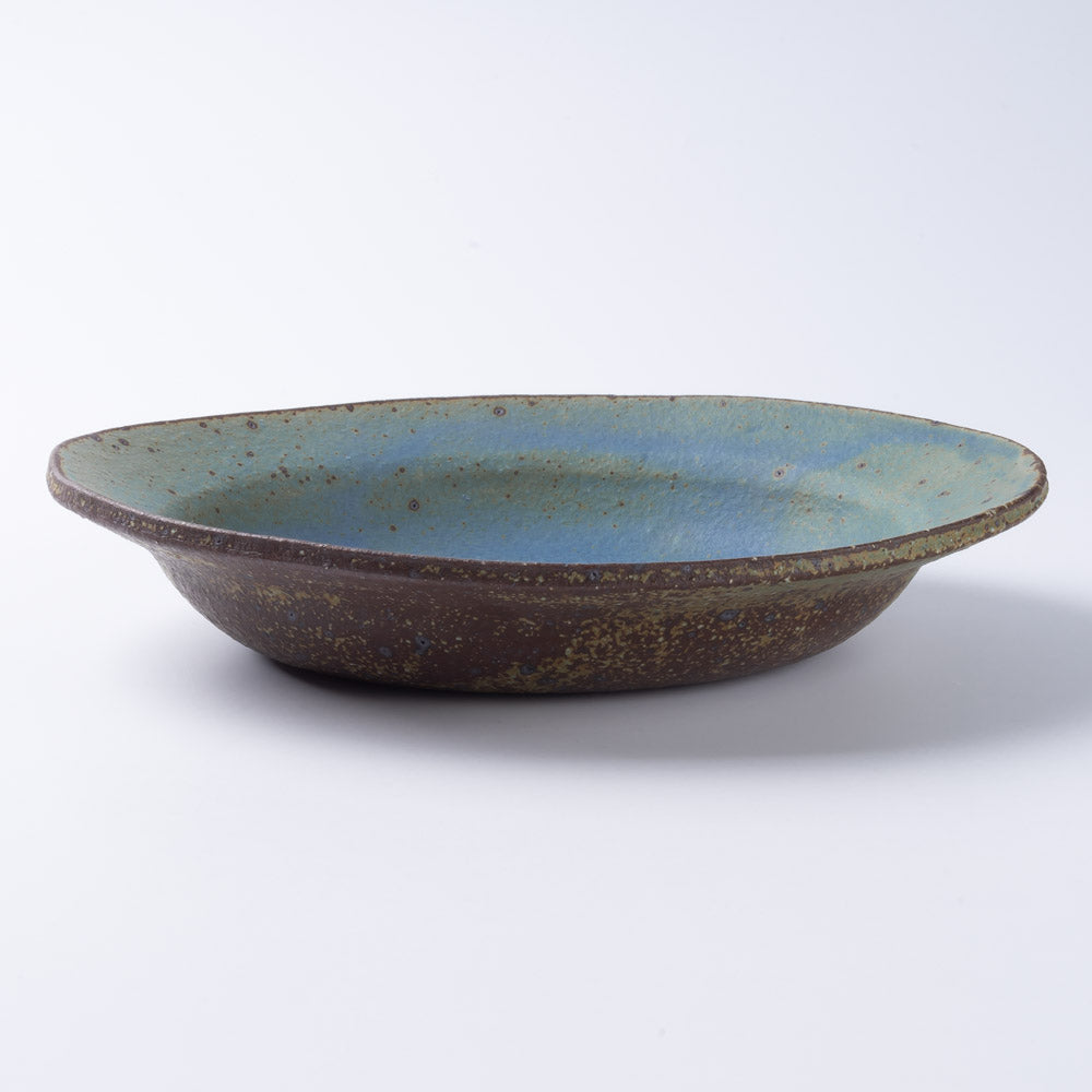 作家 山本直毅 オーバルリム鉢 アンティークブルー 作家 山本直毅 陶磁器作家もの