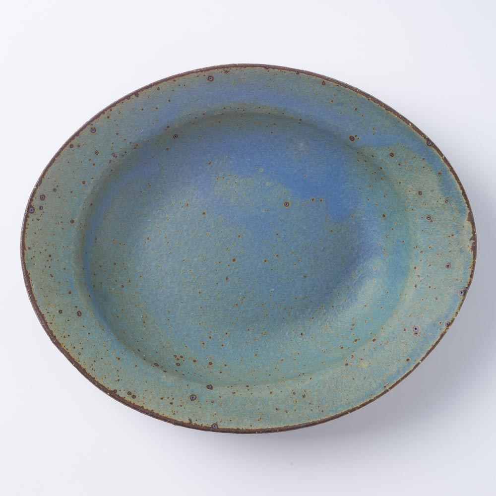 作家 山本直毅 オーバルリム鉢 アンティークブルー 作家 山本直毅 陶磁器作家もの