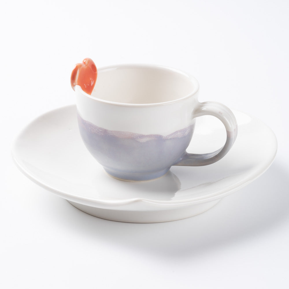 atelier POMME ハートモチーフコーヒーカップ&ソーサー 紫マット atelier POMME 陶磁器作家もの