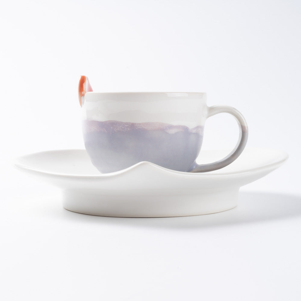 atelier POMME ハートモチーフコーヒーカップ&ソーサー 紫マット atelier POMME 陶磁器作家もの