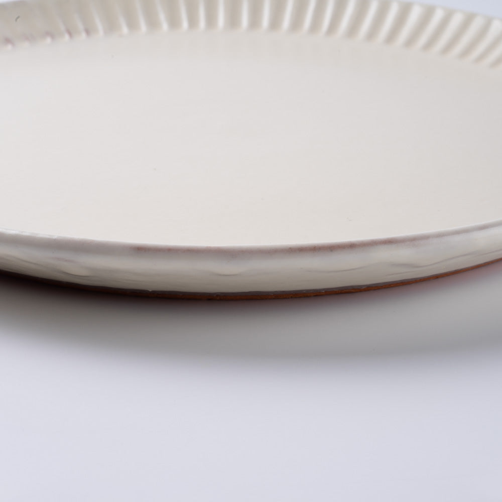 信楽焼 丸十製陶 25cmプレート 鎬 粉引 信楽焼 丸十製陶 信楽焼