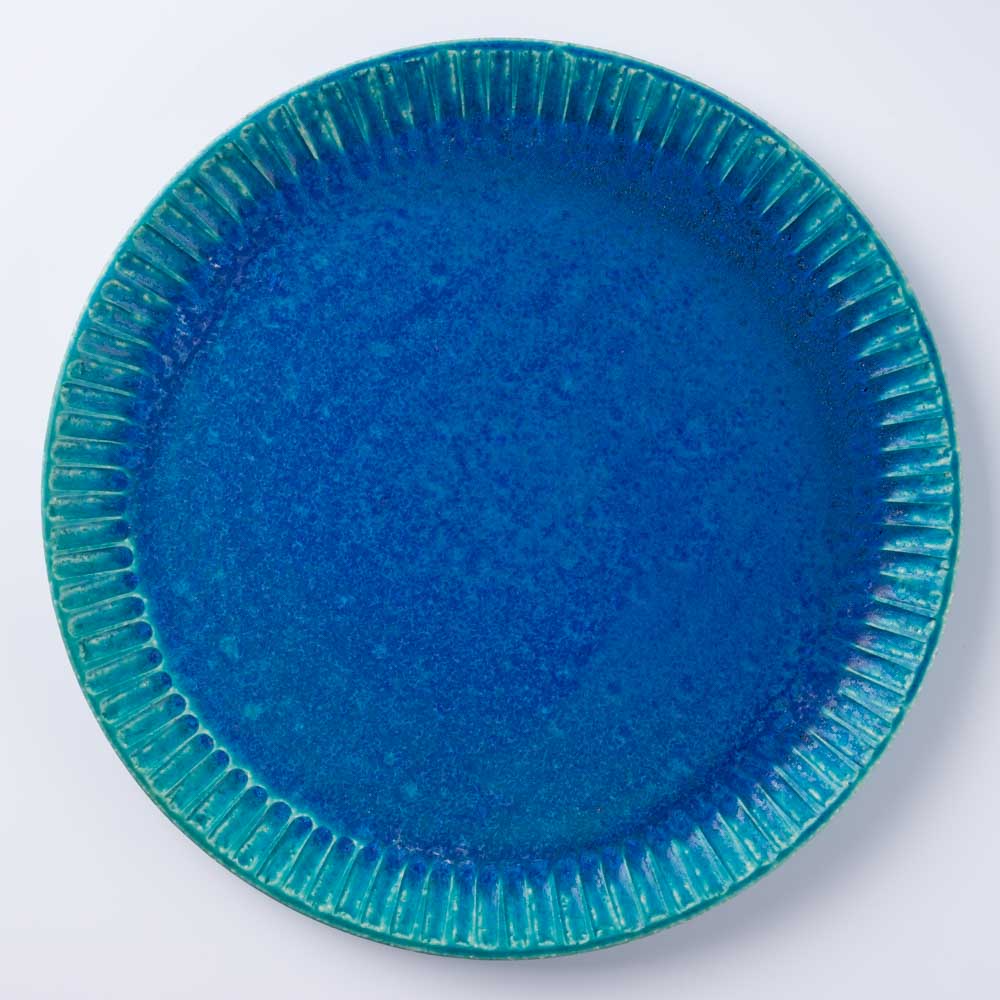 信楽焼 丸十製陶 25cmプレート 鎬 ターコイズ 信楽焼 丸十製陶 信楽焼