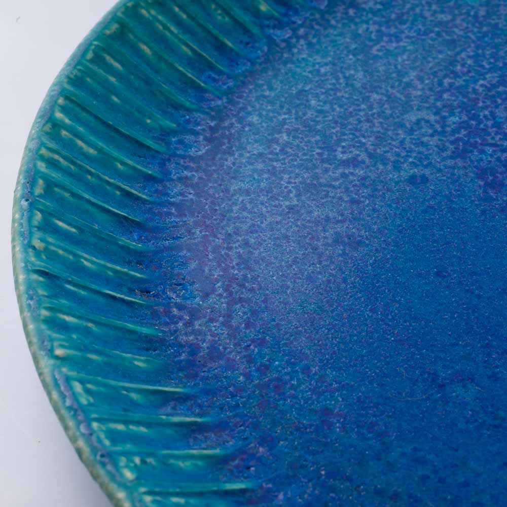 信楽焼 丸十製陶 25cmプレート 鎬 ターコイズ 信楽焼 丸十製陶 信楽焼