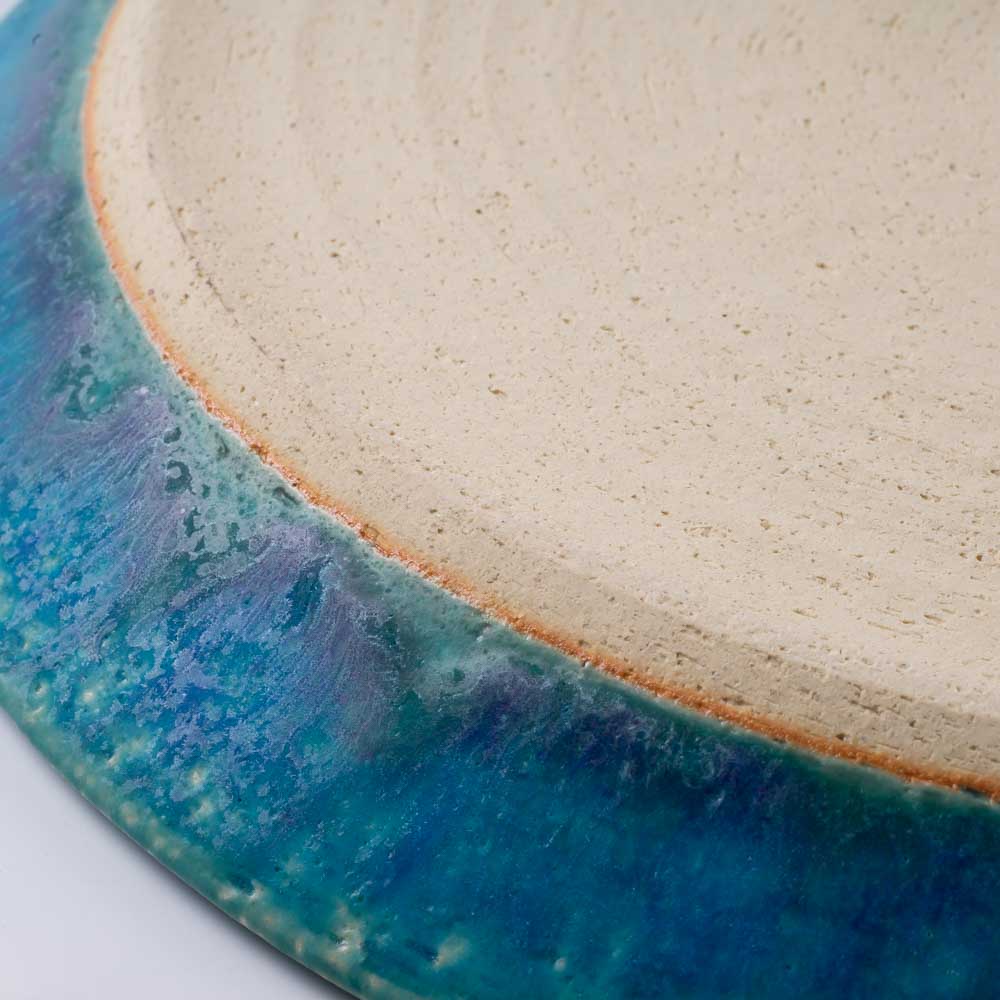 信楽焼 丸十製陶 25cmプレート 鎬 ターコイズ 信楽焼 丸十製陶 信楽焼