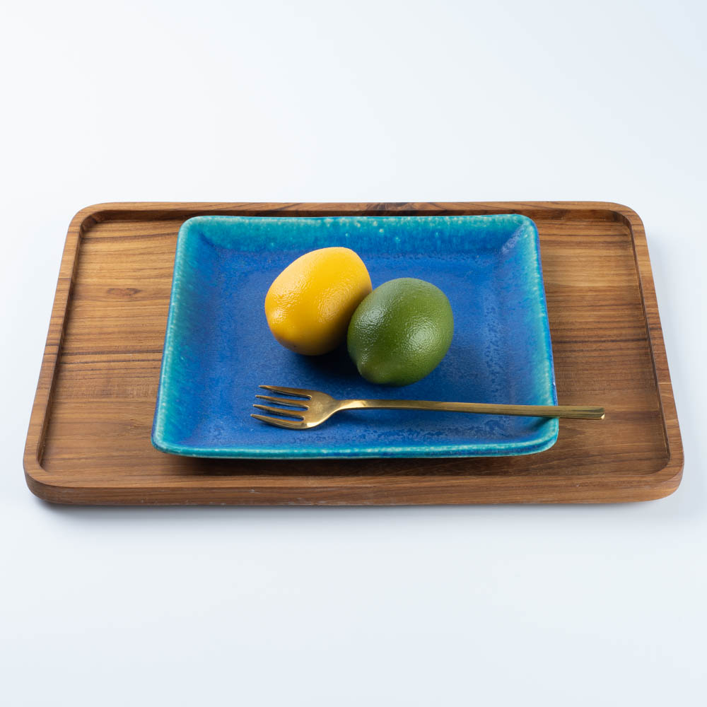 信楽焼 丸十製陶 スクエアプレート(L) ターコイズ 信楽焼 丸十製陶 信楽焼