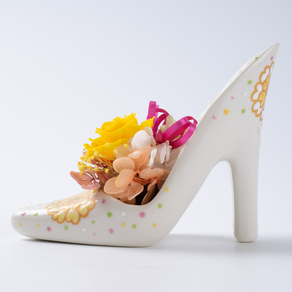 九谷焼 九谷結窯 ハイヒール&プリザーブドフラワー 花うらら 黄 ¥9,240