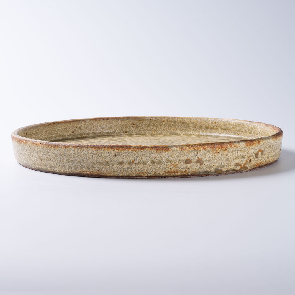 作家 馬渡新平 ヒビ粉引き 平皿8寸 作家 馬渡新平 陶磁器作家もの