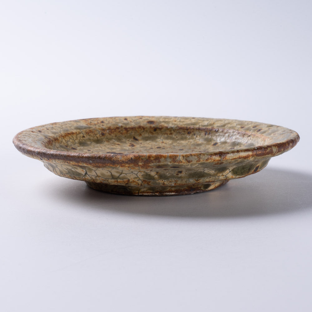 作家 馬渡新平 ヒビ粉引き リム皿10cm 作家 馬渡新平 陶磁器作家もの