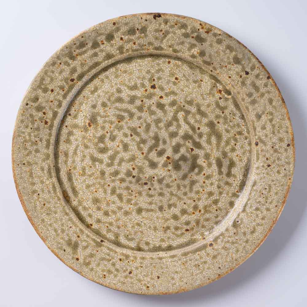 作家 馬渡新平 ヒビ粉引き リム皿8寸 作家 馬渡新平 陶磁器作家もの