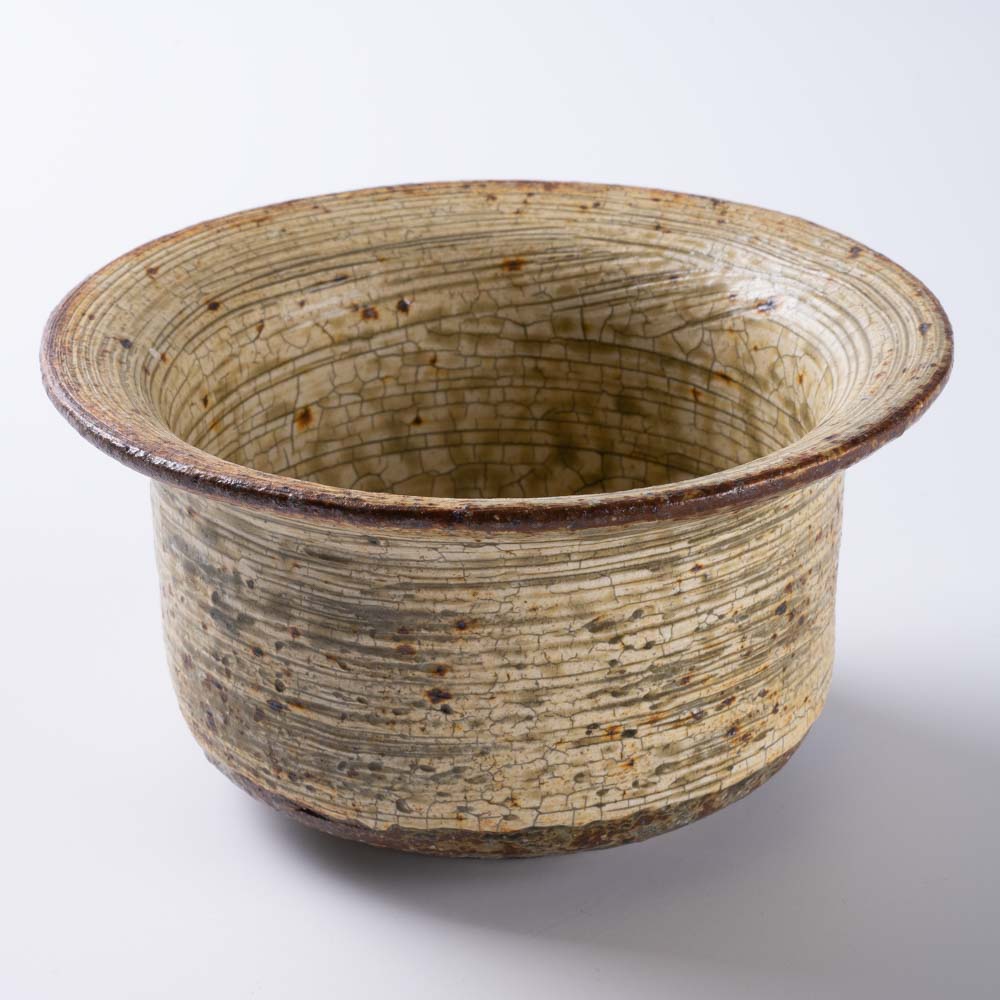 作家 馬渡新平 刷毛目黄 リム鉢4寸 作家 馬渡新平 陶磁器作家もの