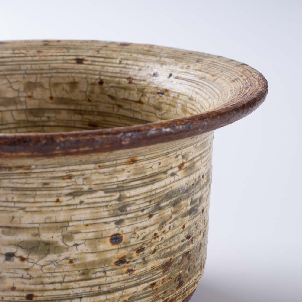 作家 馬渡新平 刷毛目黄 リム鉢4寸 作家 馬渡新平 陶磁器作家もの