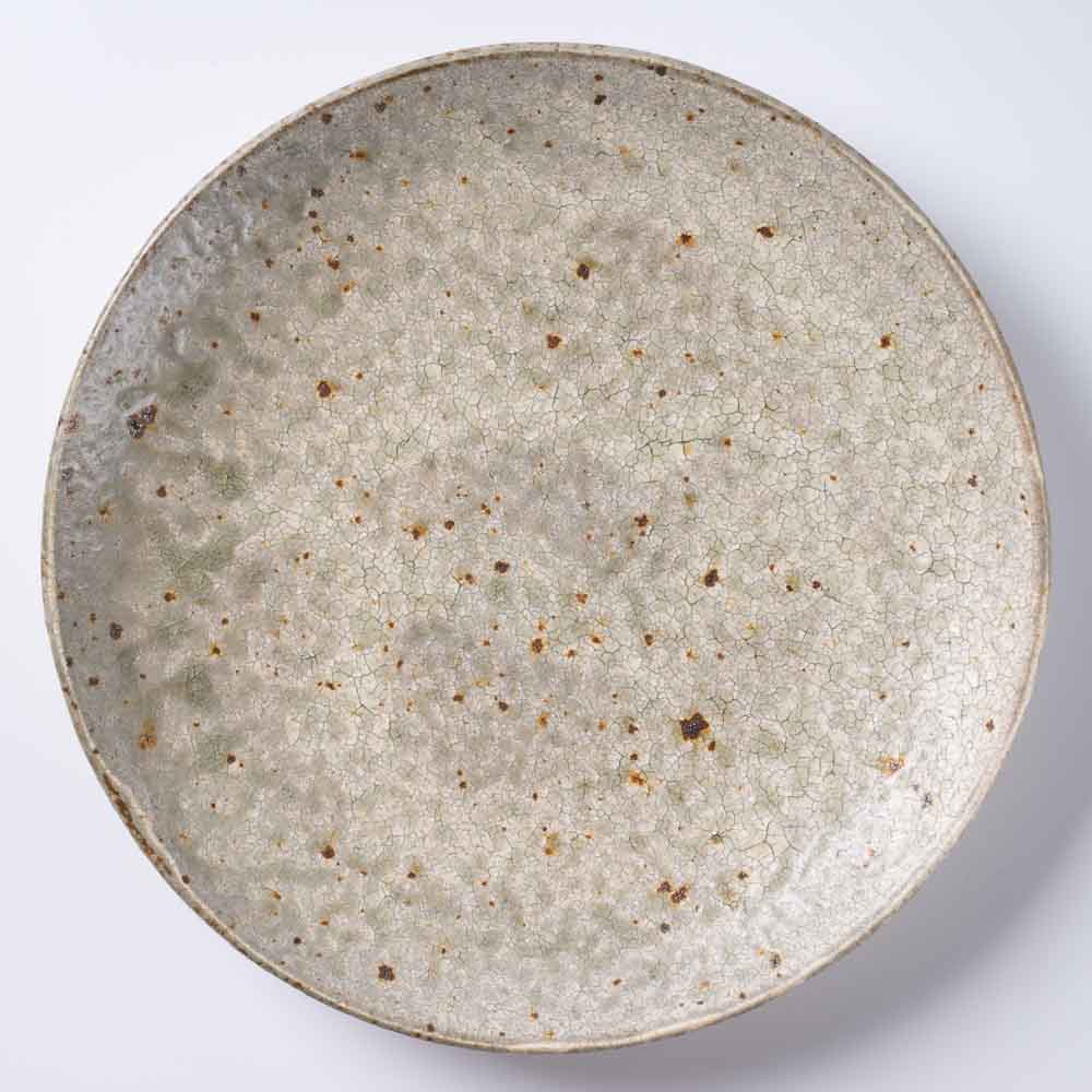 作家 馬渡新平 灰釉ヒビ粉引き 皿7寸 作家 馬渡新平 陶磁器作家もの