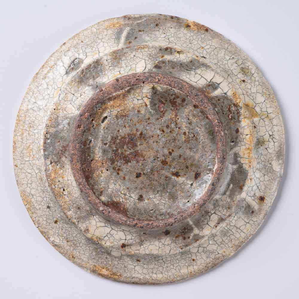 作家 馬渡新平 灰釉ヒビ粉引き リム皿10cm 作家 馬渡新平 陶磁器作家もの