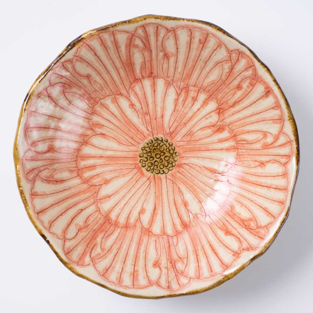 作家 加藤芳平 牡丹花 5寸浅鉢(赤) 作家 加藤芳平 陶磁器作家もの