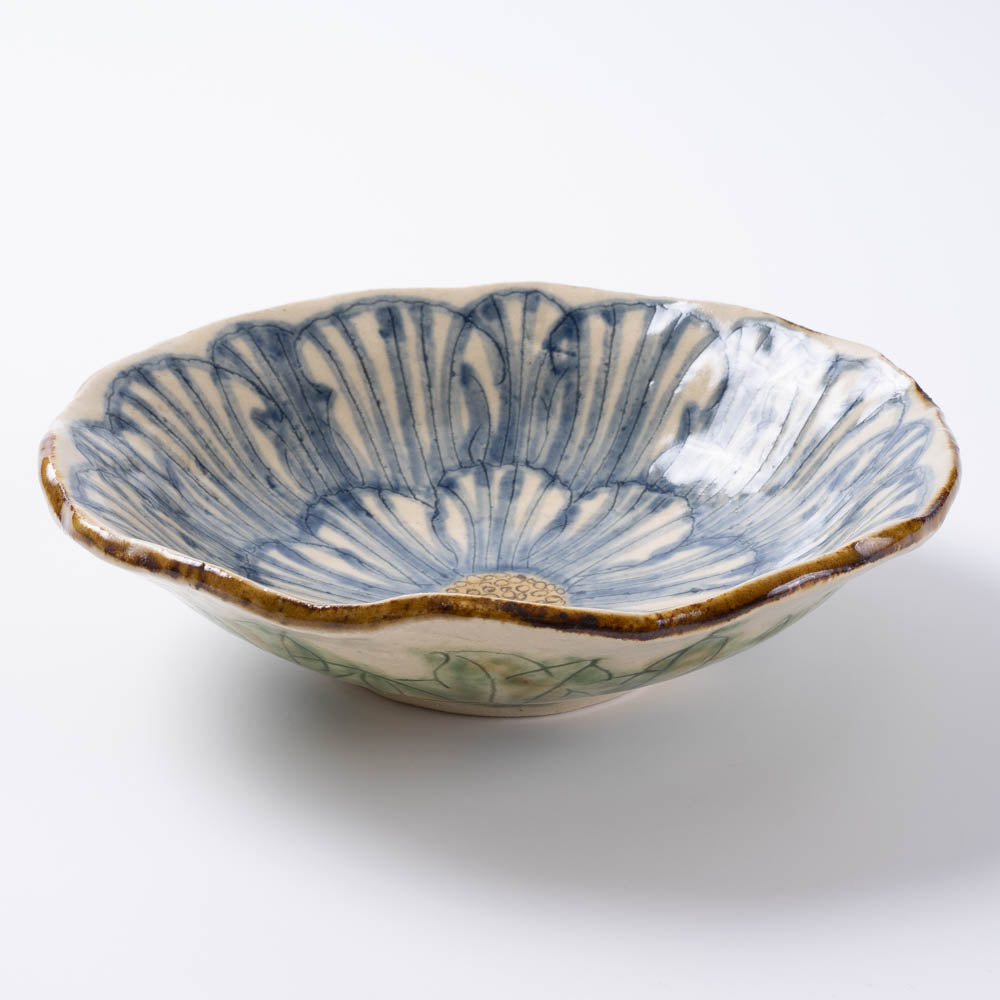作家 加藤芳平 牡丹花 5寸浅鉢(青) 作家 加藤芳平 陶磁器作家もの