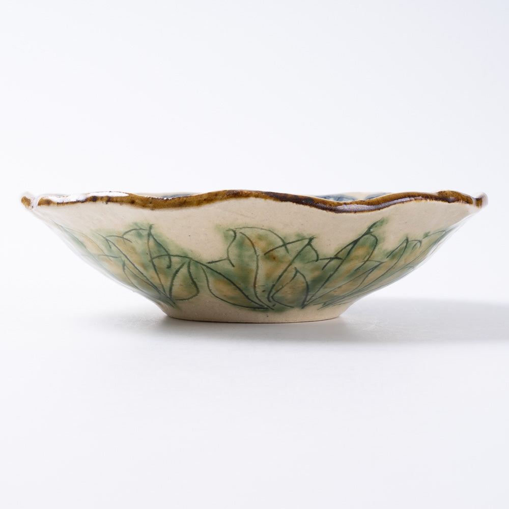 作家 加藤芳平 牡丹花 5寸浅鉢(青) 作家 加藤芳平 陶磁器作家もの