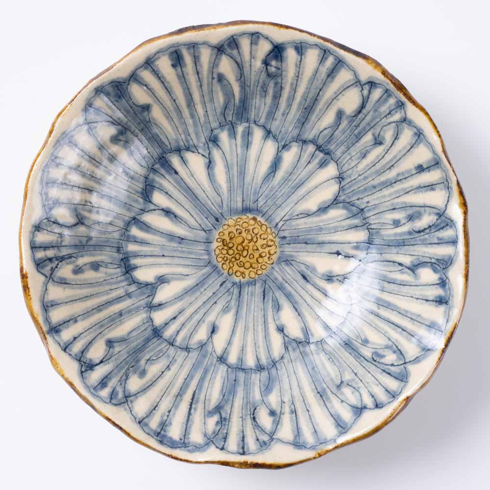 作家 加藤芳平 牡丹花 5寸浅鉢(青) 作家 加藤芳平 陶磁器作家もの