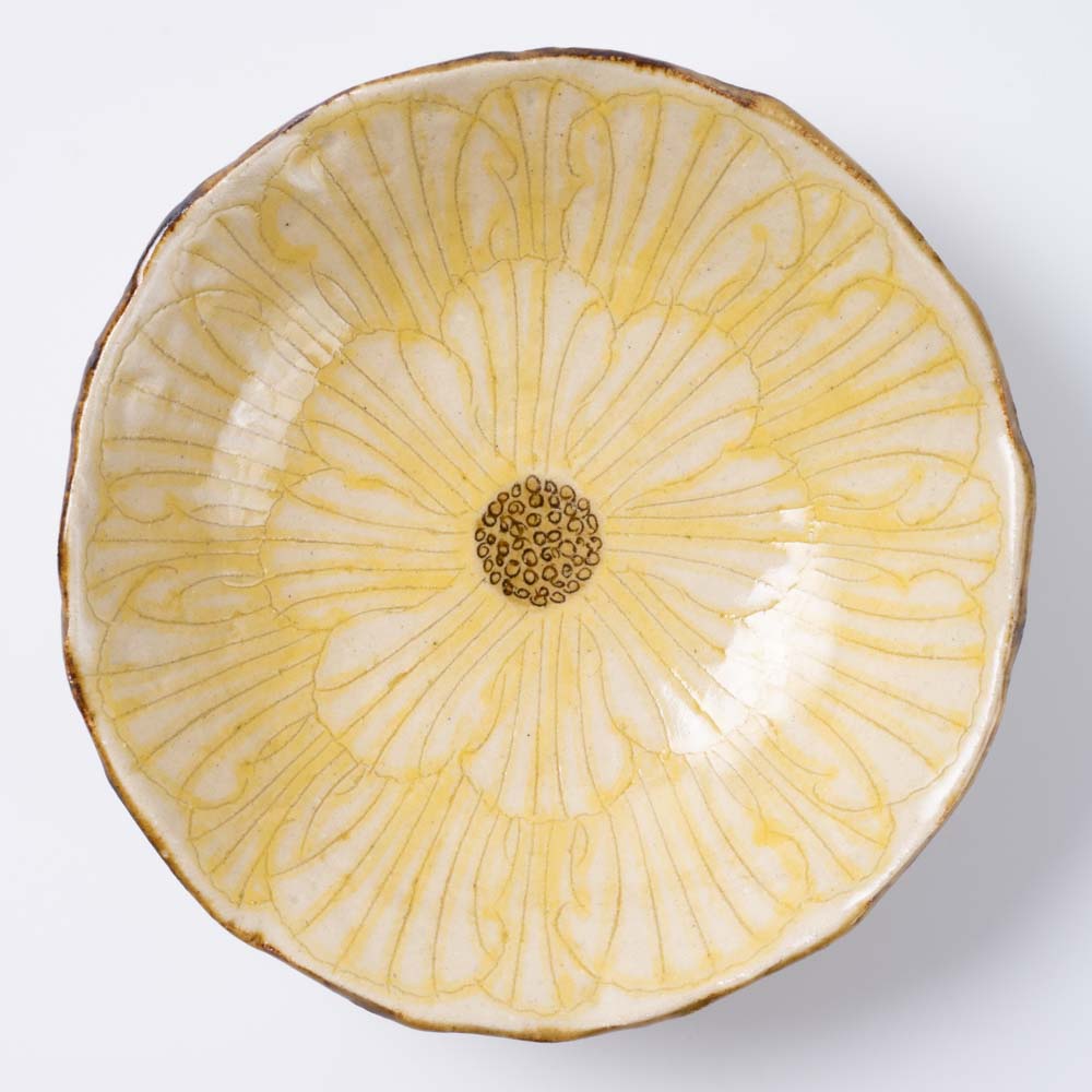 作家 加藤芳平 牡丹花 5寸浅鉢(黄) 作家 加藤芳平 陶磁器作家もの