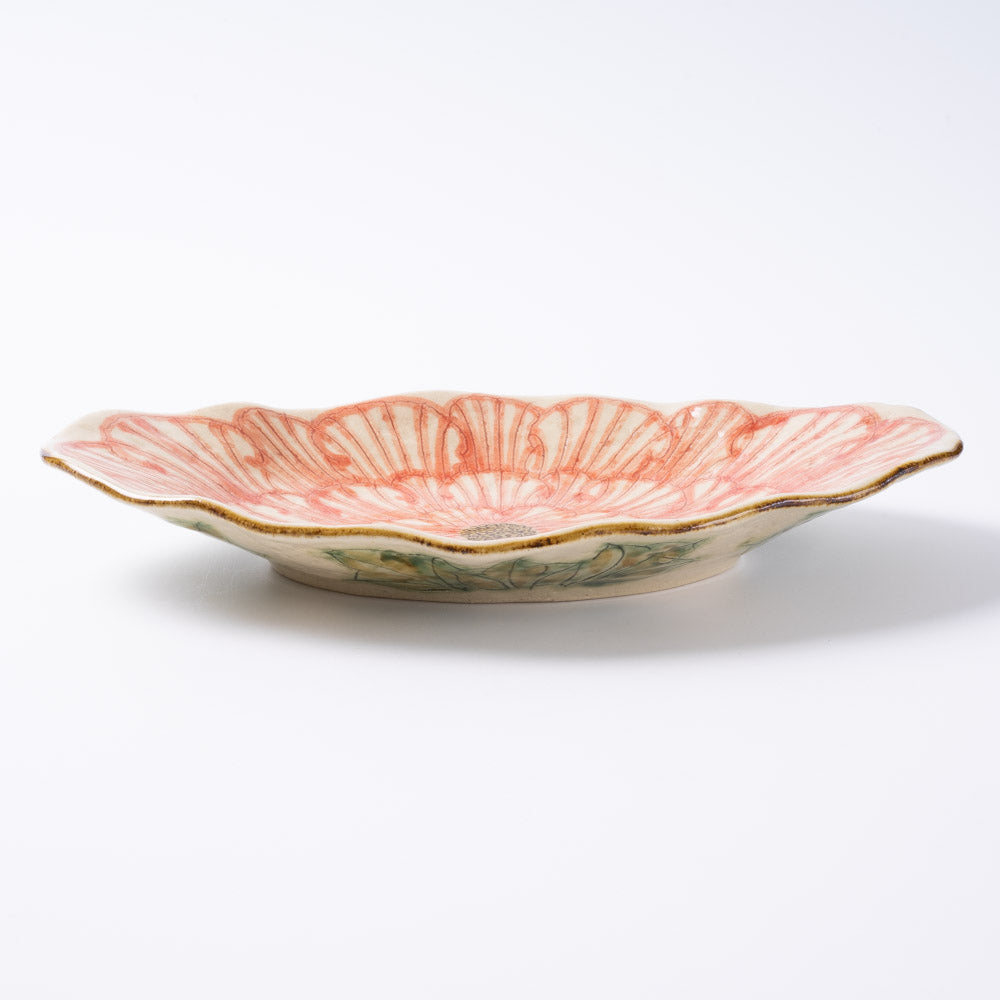 作家 加藤芳平 牡丹花 舟形皿(赤) 作家 加藤芳平 陶磁器作家もの