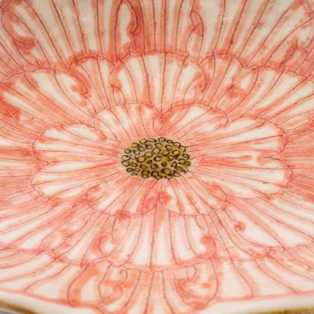 作家 加藤芳平 牡丹花 舟形皿(赤) 作家 加藤芳平 陶磁器作家もの