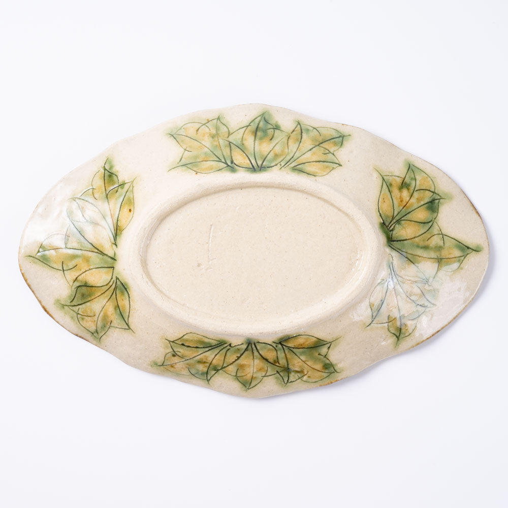 作家 加藤芳平 牡丹花 舟形皿(青) 作家 加藤芳平 陶磁器作家もの