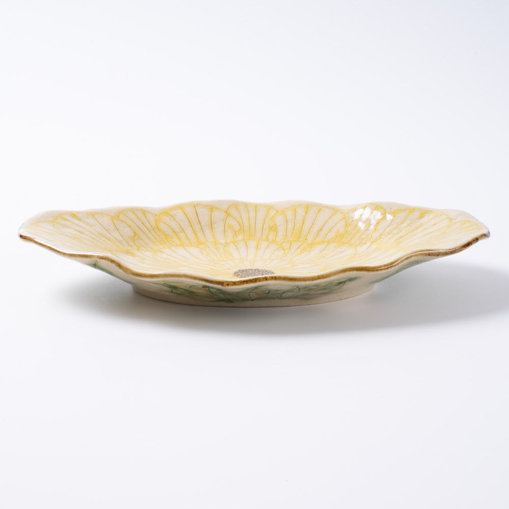 作家 加藤芳平 牡丹花 舟形皿(黄) 作家 加藤芳平 陶磁器作家もの