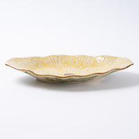 作家 加藤芳平 牡丹花 舟形皿(黄) 作家 加藤芳平 陶磁器作家もの