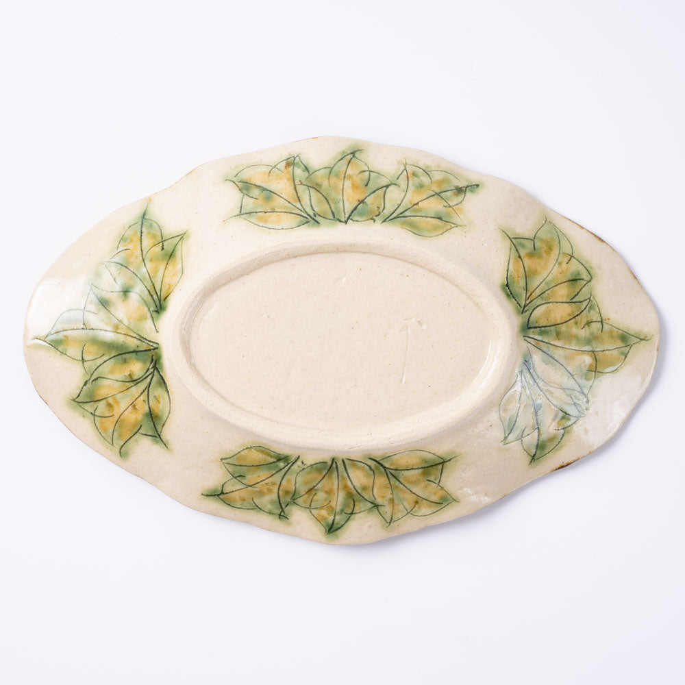 作家 加藤芳平 牡丹花 舟形皿(黄) 作家 加藤芳平 陶磁器作家もの