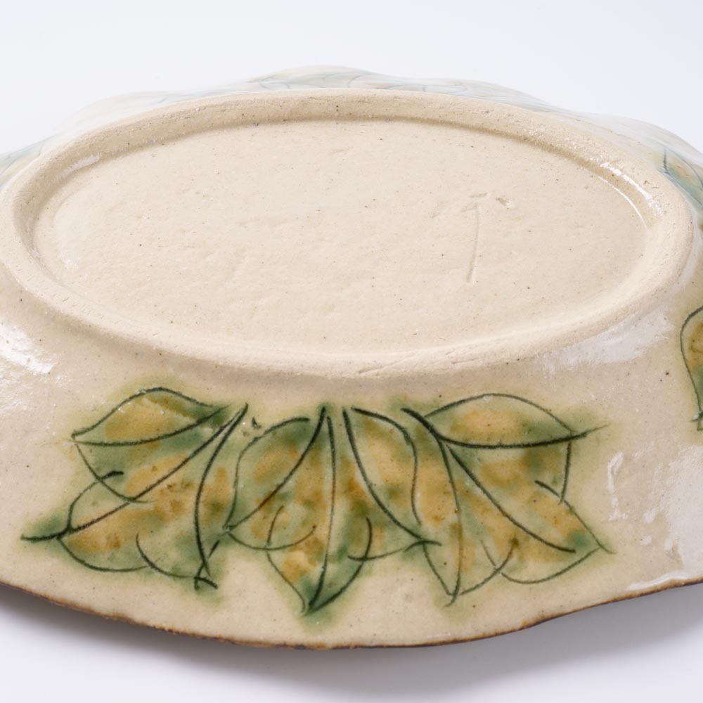 作家 加藤芳平 牡丹花 舟形皿(黄) 作家 加藤芳平 陶磁器作家もの