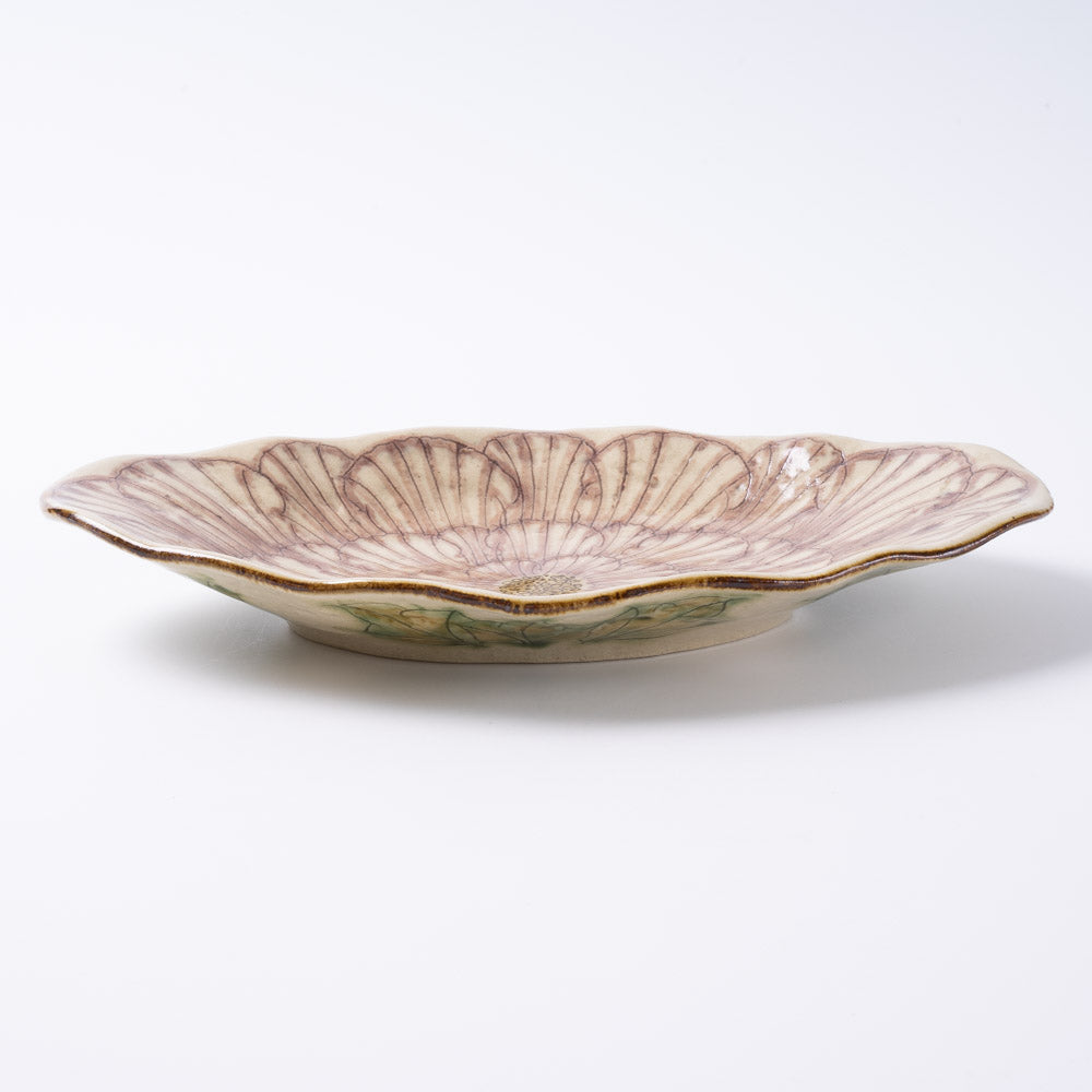 作家 加藤芳平 牡丹花 舟形皿(紫) 作家 加藤芳平 陶磁器作家もの