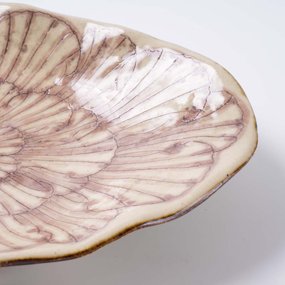 作家 加藤芳平 牡丹花 舟形皿(紫) 作家 加藤芳平 陶磁器作家もの