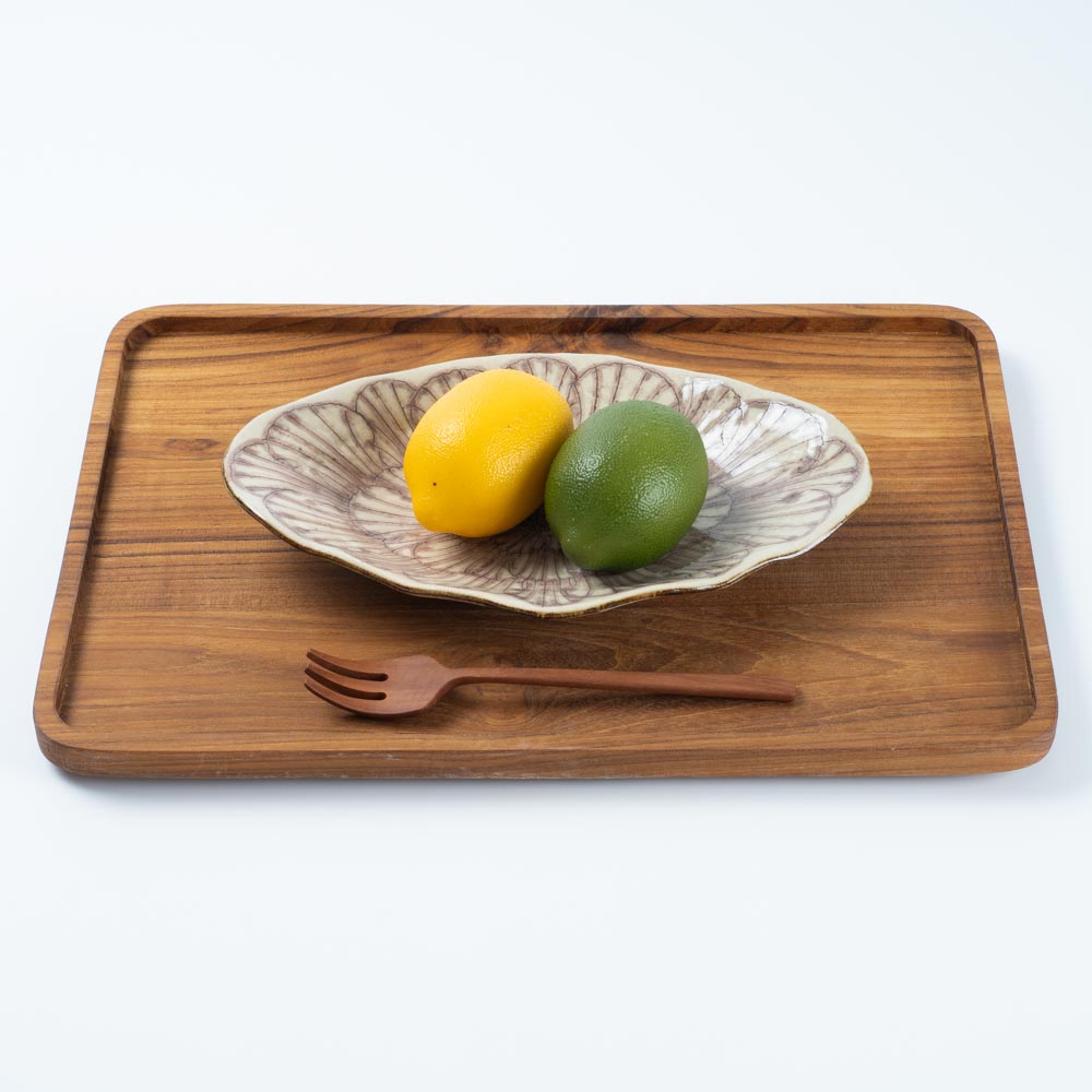 作家 加藤芳平 牡丹花 舟形皿(紫) 作家 加藤芳平 陶磁器作家もの