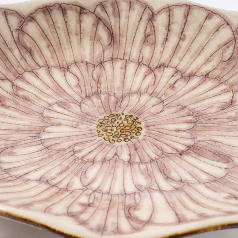 作家 加藤芳平 牡丹花 舟形皿(紫) 作家 加藤芳平 陶磁器作家もの