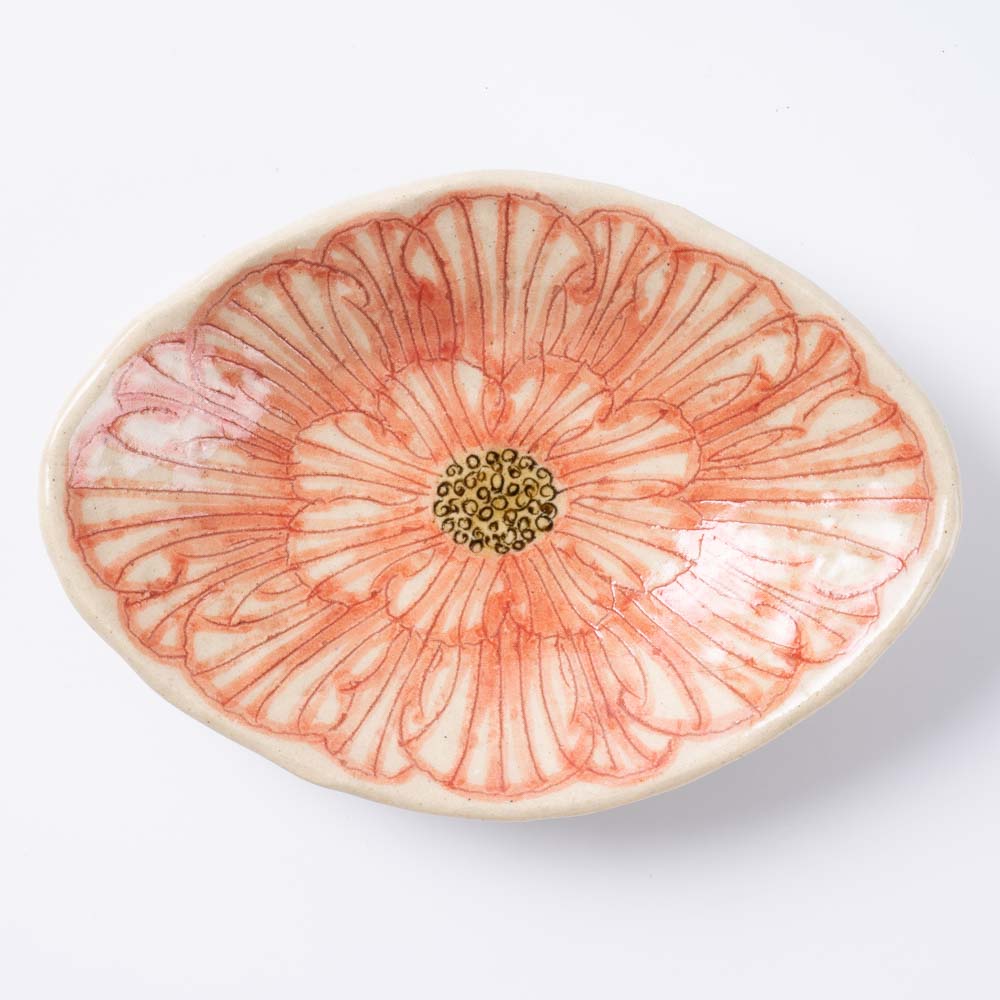 作家 加藤芳平 牡丹花 菱形小皿(赤) 作家 加藤芳平 陶磁器作家もの